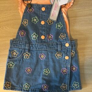 Little Lass Blue Denim Floral Embroidered Jumper with Orange Accent